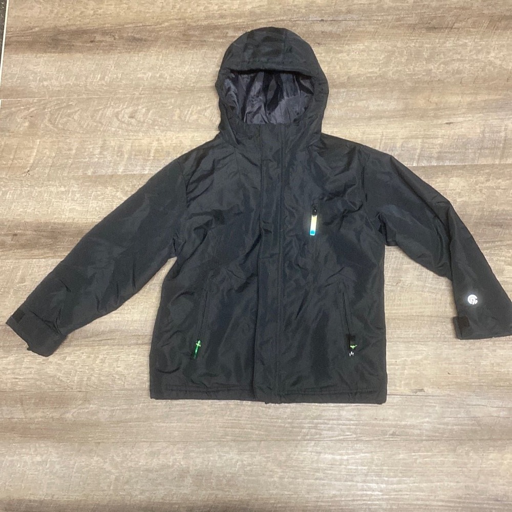 C9 Champion Boys Black Hooded Jacket Size S 6-7 Reflective Accents Full Zip